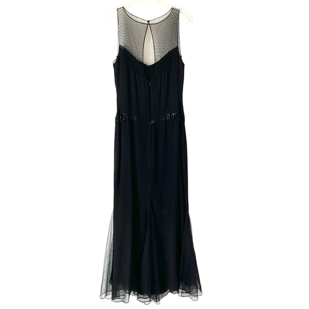 Vera Wang White Gold Label Black Silk Mesh Gown size 2 Beaded Waist Bow - Picture 2 of 8